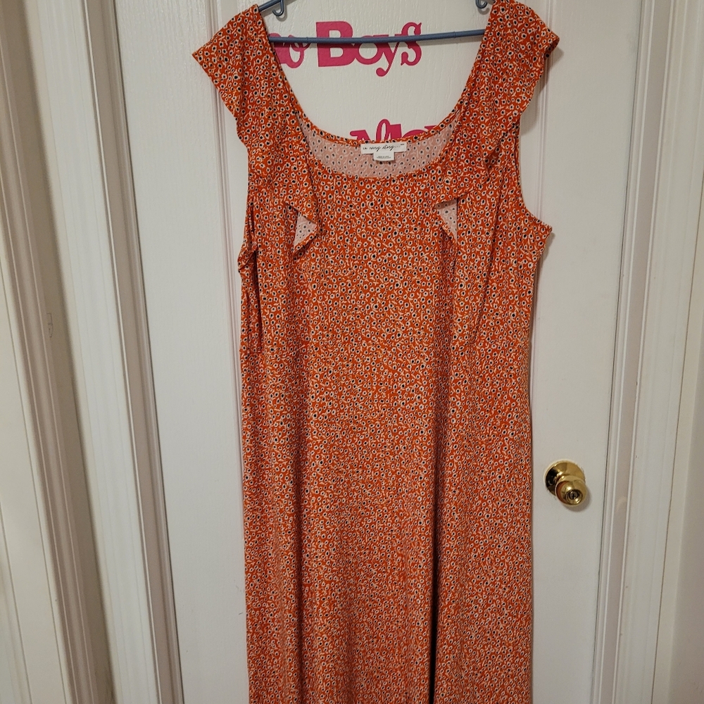 (4X)  Midi Orange/Red Dress